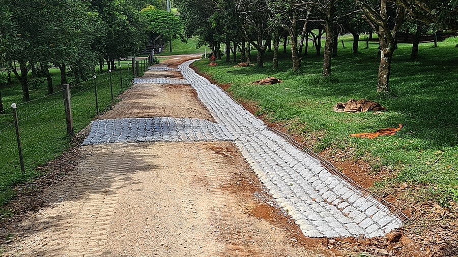 Road stabilisation with concrete mats